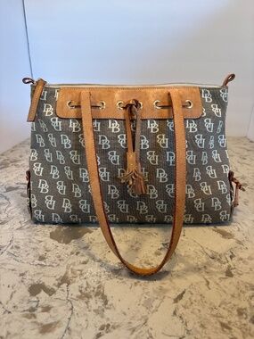 Dooney & Bourke Signature Canvas Leather Tassel Tote Shoulder Handbag